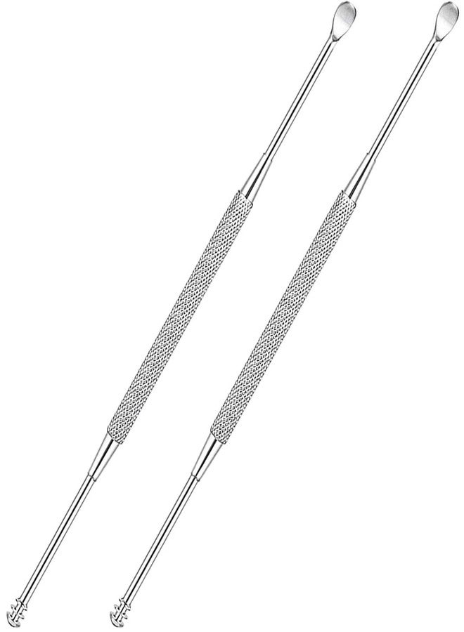 Luxxii 2 Pack - Stainless Steel Ear Spoon Portable Double-Ended Ear Pick Ear Wax Removal Tools Cleaning Ear Cleaner Spoon Spiral Ear Clean Tool - Image 1